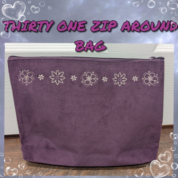 Thirty-One Floral Embroidered Purple Cosmetic Case - Picture 1 of 8